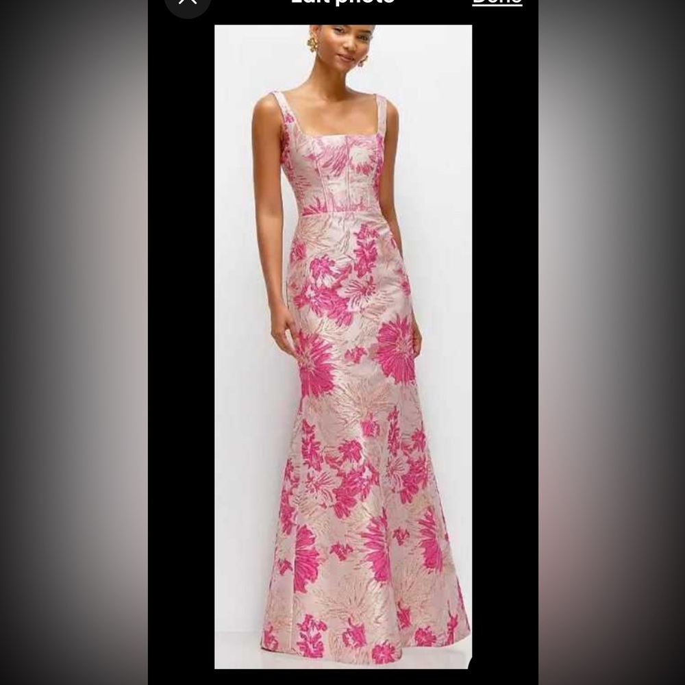 Dessy Collection Jacquard Gown,sz 12R,pink multi,new without tag